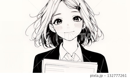 書類を確認するビジネスウーマン（シンプルな色使い）