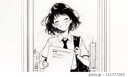 書類を確認するビジネスウーマン（シンプルな色使い）