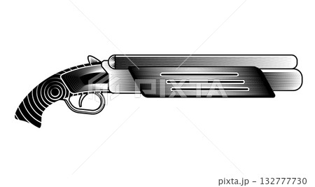 double barrel shotgun or sawn off weapon monochrome vector illustration vintage engraving hunting security and retro weapon 132777730