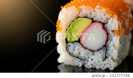 Close-Up of California Roll Sushi with Avocado and Crab Stick 132777788
