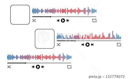 Music player interface. Sound wave icon, podcast player interface loading progress bar and buttons. Audio wave icon sound wave set. Music player interface. Sound wave icon, podcast player interface loading progress bar and buttons. Audio wave icon sound wave set. 132778072