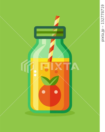 Fresh detox juice with straw. Cartoon vector illustration 132778719