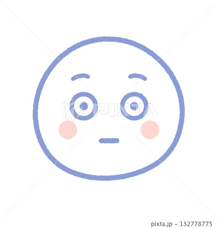 目を見開き固まる頬が紅潮した表情の絵文字 - 赤面･のぼせ顔の手書きのイラスト素材 132778775