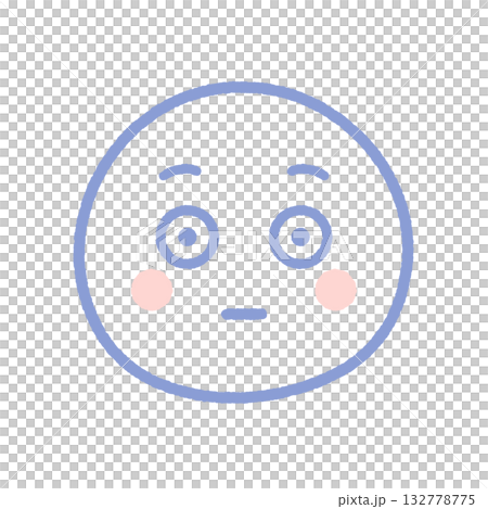 目を見開き固まる頬が紅潮した表情の絵文字 - 赤面･のぼせ顔の手書きのイラスト素材 132778775