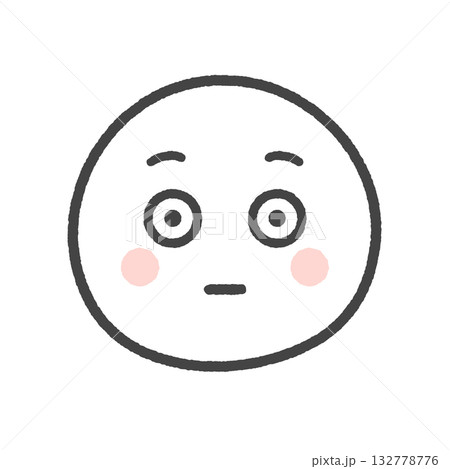 目を見開き固まる頬が紅潮した表情の絵文字 - 赤面･のぼせ顔の手書きのイラスト素材 132778776