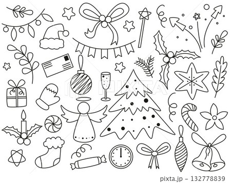 Cute winter illustrations in doodle sketch style Cute winter illustrations in doodle sketch style 132778839
