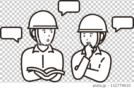 兩位男性土木工程師談工作的插圖（僅線圖） 132779010