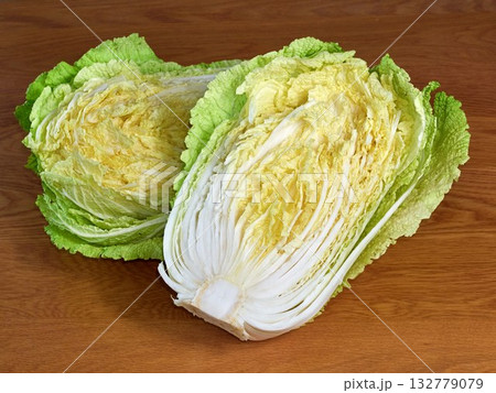 chinese cabbage on wooden background 132779079