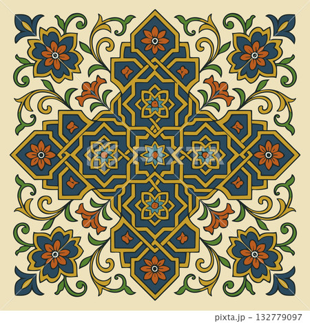 Geometric Islamic pattern with symmetrical shapes. Traditional Islamic motif. Arabesque. Vector print Geometric Islamic pattern with symmetrical shapes. Traditional Islamic motif. Arabesque. Vector print 132779097