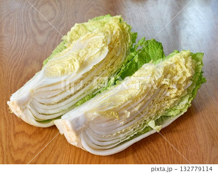 chinese cabbage on wooden background 132779114