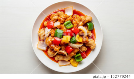 Sweet And Sour Pork With Bell Peppers On Plate 132779244