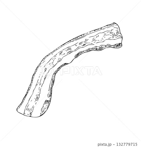 Vector Bacon Strip. Graphic ink pork slice of delicious meat illustration, isolated on background. Hand drawn line sketch. For designers, prints, logo, icon, menu, postcards, holiday, covers Vector Bacon Strip. Graphic ink pork slice of delicious meat illustration, isolated on background. Hand drawn line sketch. For designers, prints, logo, icon, menu, postcards, holiday, covers 132779715