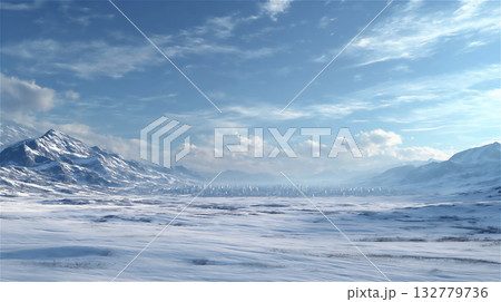 雪に覆われた山々と青空の風景 雪に覆われた山々と青空の風景 132779736