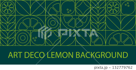 Art Deco Lemon Background. Elegant Line Art Vector Pattern Design, Mosaic Style Art Deco Lemon Background. Elegant Line Art Vector Pattern Design, Mosaic Style 132779762