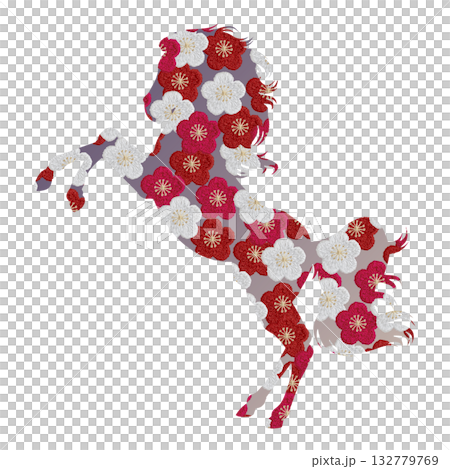[Horse silhouette on plum background] Hand embroidery illustration material 132779769