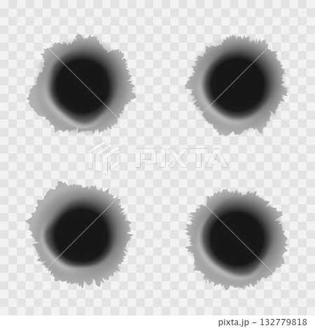 Bullet holes. Set isolated on transparent background 132779818