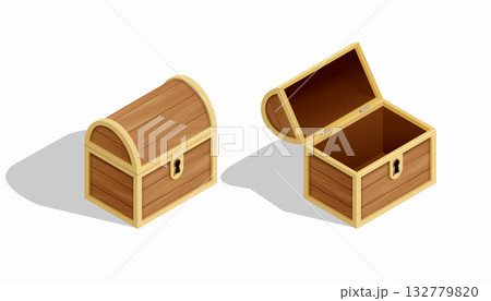 Open empty wooden chest and closed 132779820