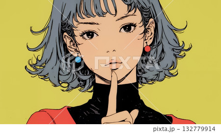 指を唇に当てて「シーShh」というジェスチャーをしている女性