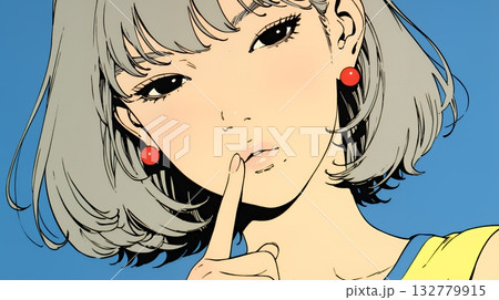 指を唇に当てて「シーShh」というジェスチャーをしている女性