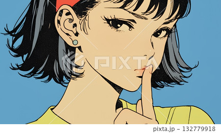 指を唇に当てて「シーShh」というジェスチャーをしている女性