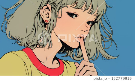 指を唇に当てて「シーShh」というジェスチャーをしている女性