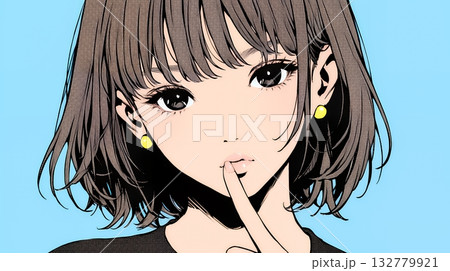 指を唇に当てて「シーShh」というジェスチャーをしている女性