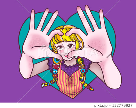 アピールする女の子　紫背景 132779927