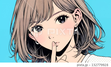 指を唇に当てて「シーShh」というジェスチャーをしている女性