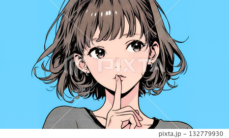 指を唇に当てて「シーShh」というジェスチャーをしている女性