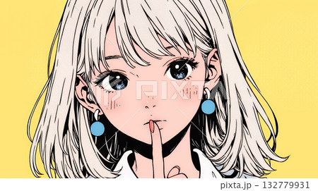 指を唇に当てて「シーShh」というジェスチャーをしている女性
