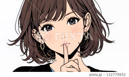 指を唇に当てて「シーShh」というジェスチャーをしている女性 132779932