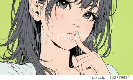 指を唇に当てて「シーShh」というジェスチャーをしている女性