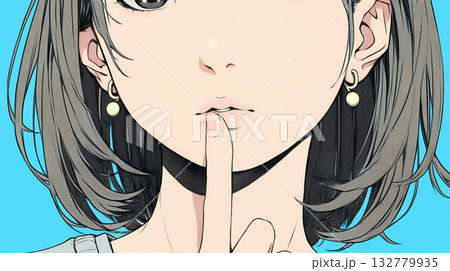 指を唇に当てて「シーShh」というジェスチャーをしている女性