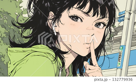 指を唇に当てて「シーShh」というジェスチャーをしている女性