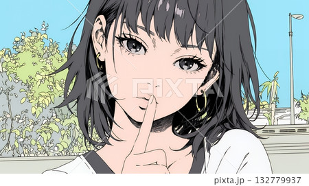 指を唇に当てて「シーShh」というジェスチャーをしている女性