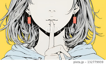 指を唇に当てて「シーShh」というジェスチャーをしている女性 132779939