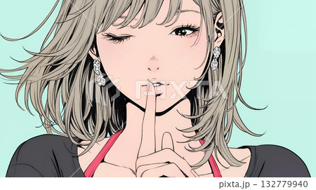 指を唇に当てて「シーShh」というジェスチャーをしている女性