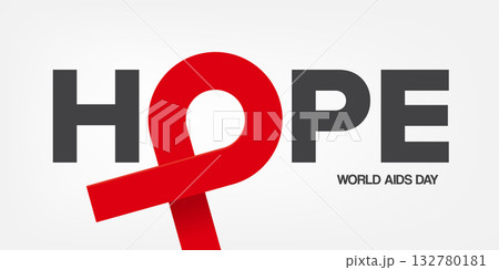 Hope lettering design with red ribbon. World AIDS DAY 1 december banner with red ribbon. World HIV awareness day starts in 1 December. Red ribbon with text background. World AIDS Day poster 132780181