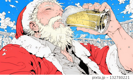 豪快にビールを飲んでいるサンタクロース