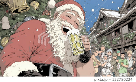 豪快にビールを飲んでいるサンタクロース