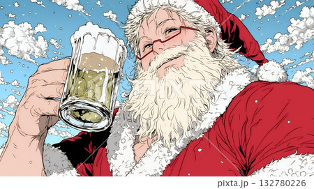豪快にビールを飲んでいるサンタクロース