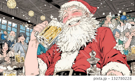 豪快にビールを飲んでいるサンタクロース