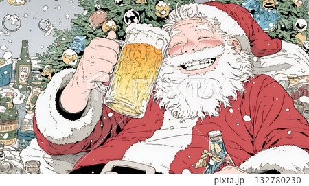 豪快にビールを飲んでいるサンタクロース
