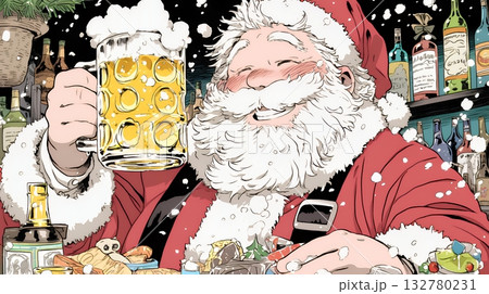 豪快にビールを飲んでいるサンタクロース