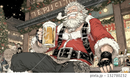 豪快にビールを飲んでいるサンタクロース
