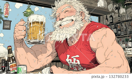 豪快にビールを飲んでいるサンタクロース