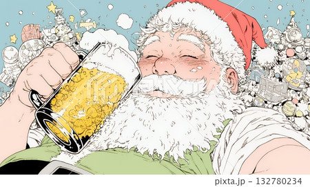 豪快にビールを飲んでいるサンタクロース 132780234
