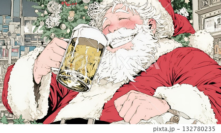 豪快にビールを飲んでいるサンタクロース