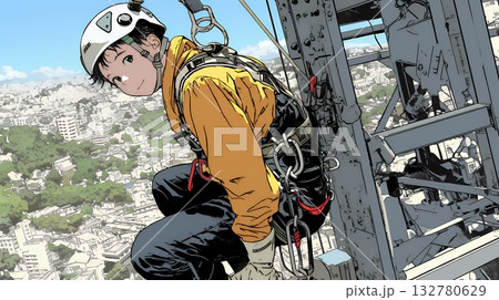 高所で作業をしている男性作業員