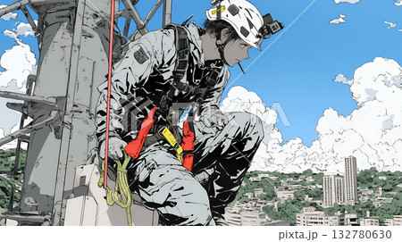 高所で作業をしている男性作業員